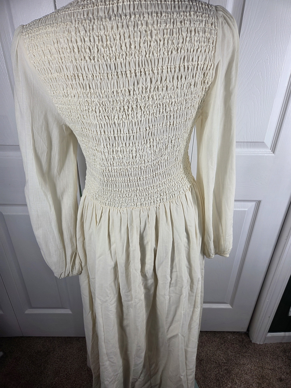 Bohme NWT Cream Smocked Midi Dress Long Sleeve Cottagecore M - Picture 5 of 14